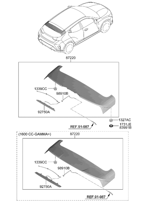 2021 Hyundai Veloster Rear Spoiler Wing Diagram for 87210-J3000
