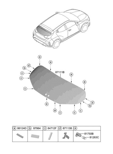 2020 Hyundai Veloster Stopper-Rear Window Glass Diagram for 87115-G5000