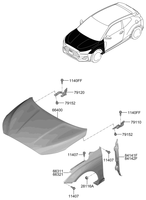 2020 Hyundai Veloster Panel Assembly-Hood Diagram for 66400-J3000