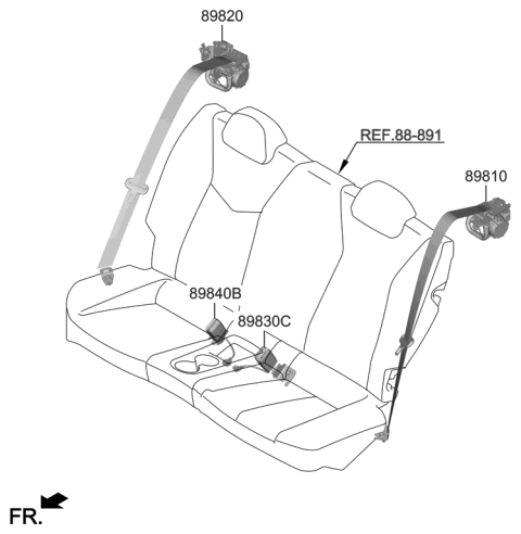 2019 Hyundai Veloster Rear Seat Belt Assembly,Right Diagram for 89820-J3500-NNB