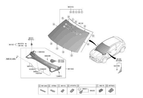 2019 Hyundai Veloster Windshield Glass Diagram