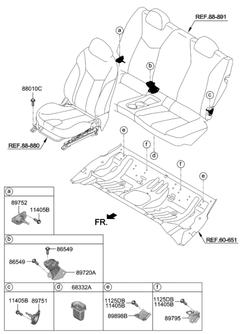 2019 Hyundai Veloster Bracket Assembly-Rear Seat Lower Side Diagram for 89752-J3000