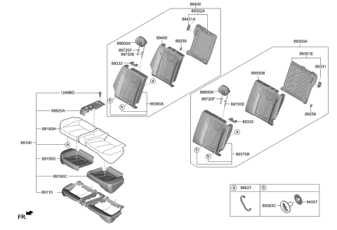 2020 Hyundai Veloster Rear Seat Armrest Cup Holder Assembly Diagram for 89191-J3000-RJS