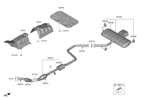 2019 Hyundai Veloster Center Muffler Assembly Diagram for 28650-J3705