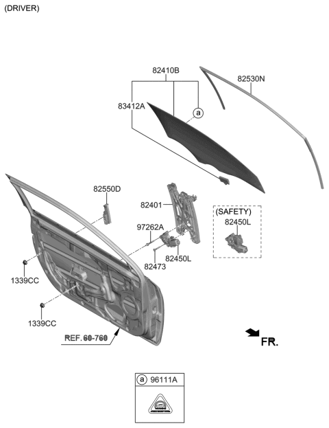 2020 Hyundai Veloster Front Door Window Regulator & Glass Diagram 1