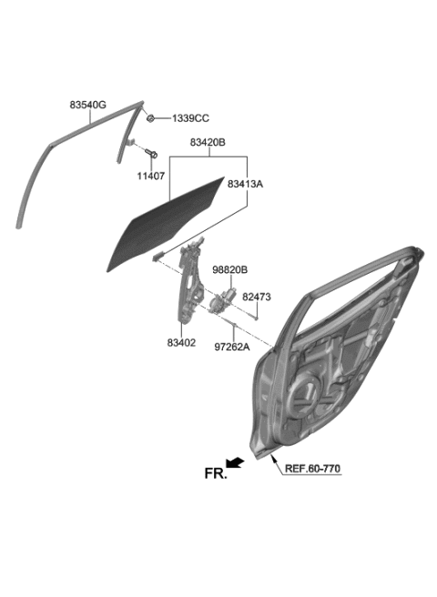 2021 Hyundai Veloster Rear Door Window Regulator & Glass Diagram