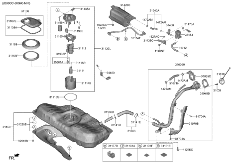2021 Hyundai Veloster Fuel Pump Sender Assembly Diagram for 94460-F2150