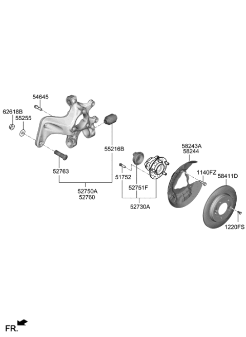2019 Hyundai Veloster Rear Wheel Hub And Bearing Assembly Diagram for 52730-G3AA0