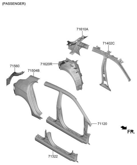 2019 Hyundai Veloster Pillar Assembly-Center Inner,RH Diagram for 71402-J3050