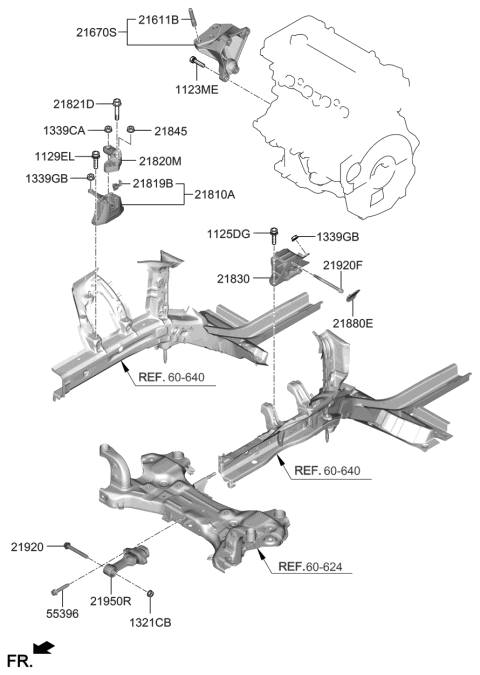 2019 Hyundai Veloster Engine & Transaxle Mounting Diagram 1