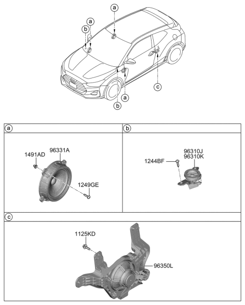 2020 Hyundai Veloster Rear Speaker Assembly,Left Diagram for 96340-J3000
