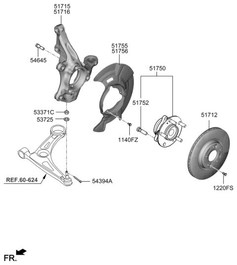 2021 Hyundai Veloster Front Wheel Hub Assembly Diagram for 51750-F0000