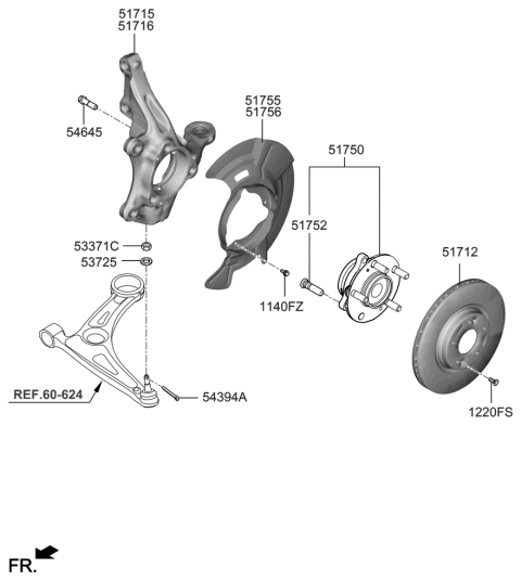 2019 Hyundai Ioniq Front Wheel Hub Assembly Diagram for 51750-F0000