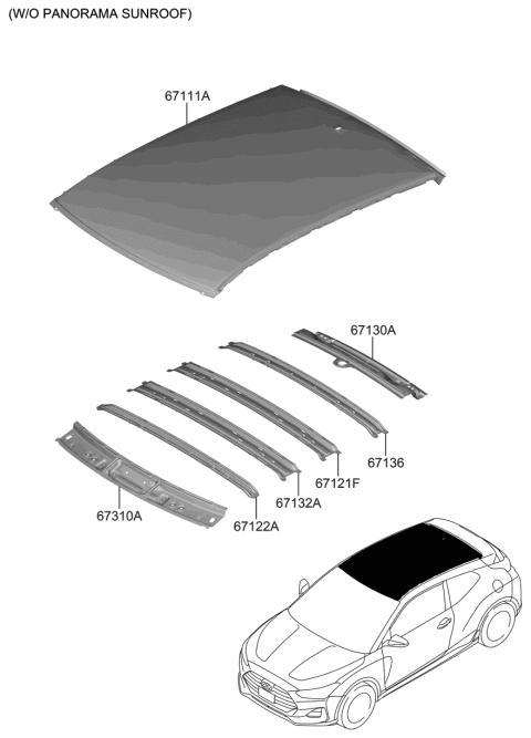 2021 Hyundai Veloster Rail-Roof Center No.2 Diagram for 67134-J3000