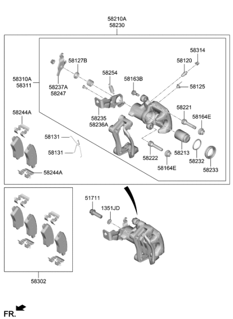 2021 Hyundai Veloster Rear Disc Brake Pad Kit Diagram for 58302-J3A40