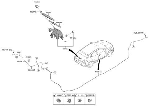 1994 Hyundai Scoupe Rear Wiper Motor & Linkage Assembly Diagram for 98700-J3000