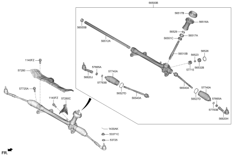 2019 Hyundai Veloster Pinion Assembly-Steering Gear Box Diagram for 56511-J3000