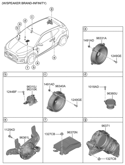 1994 Hyundai Scoupe Door Speaker Assembly Diagram for 96330-J3000