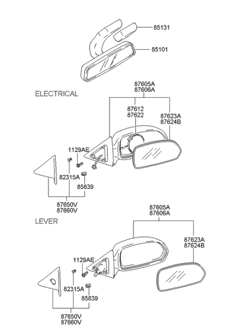 2006 Hyundai Elantra Old Body Style Mirror-Outside Rear View Diagram