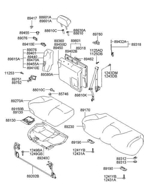 2001 Hyundai Elantra Rear Right-Hand Seat Back Covering Diagram for 89460-2D113-CGU