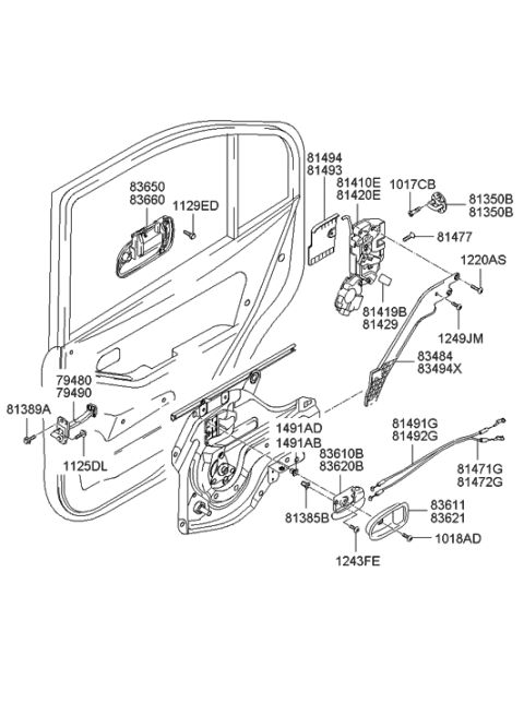 2005 Hyundai Accent Latch & Actuator Assembly-Rear Door,LH Diagram for 81410-2D000