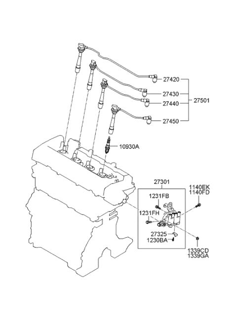 2002 Hyundai Accent Cable Set-Spark Plug Diagram for 27501-23B00