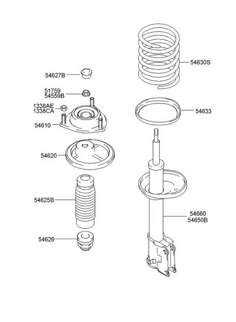 2004 Hyundai Accent Front Suspension Strut Dust Cover Diagram for 54625-2D000