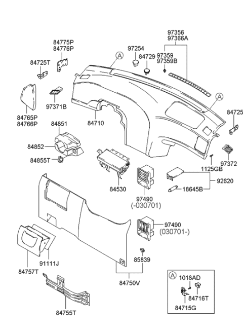 2000 Hyundai Elantra Steering Column Upper Shroud Diagram for 84850-2D500-SO