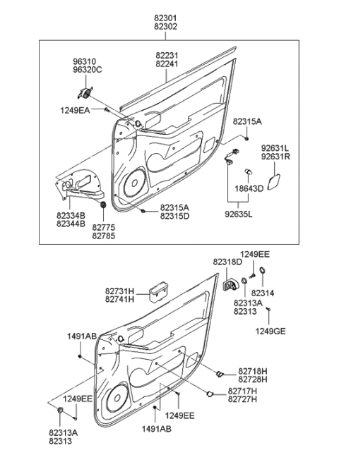 2001 Hyundai Elantra Panel Complete-Front Door Trim,RH Diagram for 82302-2D110-ZA