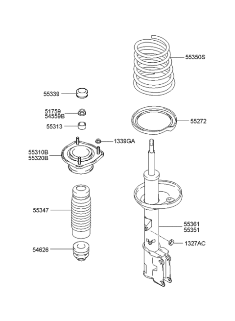 2003 Hyundai Accent Rear Left-Hand Shock Absorber Assembly Diagram for 55351-2D000