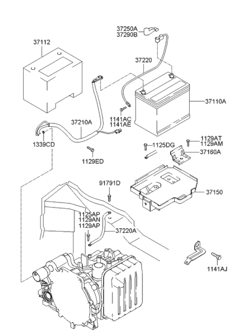 2004 Hyundai Accent Bracket-Battery Mounting Diagram for 37160-2D000
