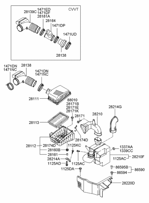 2001 Hyundai Elantra Cover-Air Cleaner Diagram for 28111-2D000