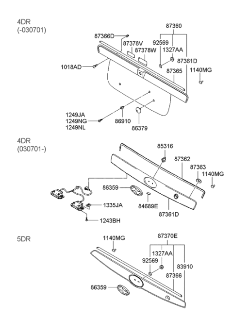 2003 Hyundai Elantra Back Panel Moulding Diagram