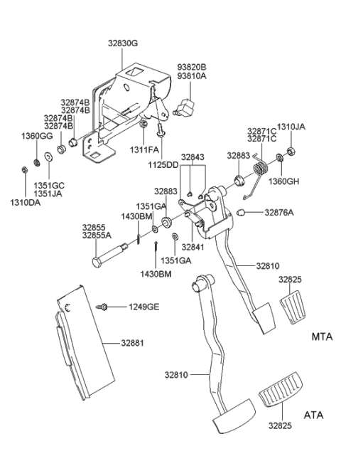 2000 Hyundai Elantra Clutch & Brake Pedal Diagram 1