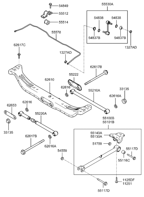 2002 Hyundai Accent Bar-Rear Stabilizer Diagram for 55511-2D000