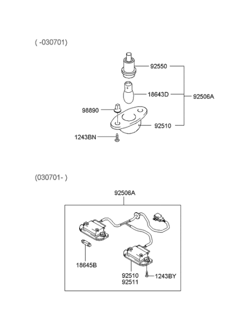 2002 Hyundai Elantra Lamp Assembly-License Plate Diagram for 92501-2D500