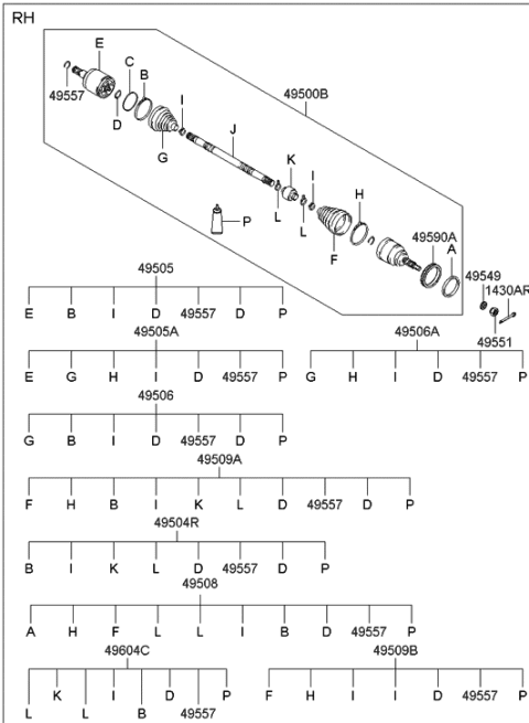 2003 Hyundai Elantra Shaft Assembly-Drive,RH Diagram for 49500-2D411