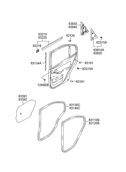 2003 Hyundai Accent Weatherstrip Assembly-Rear Door Side LH Diagram for 83130-2D001