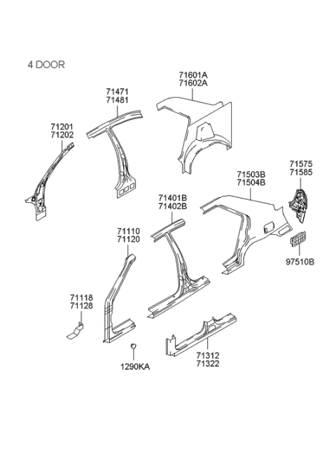 2006 Hyundai Elantra Old Body Style Side Body Panel Diagram 1