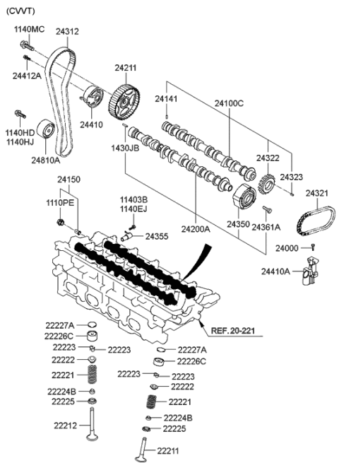 2000 Hyundai Accent Sprocket-Timing Chain Diagram for 24322-23002