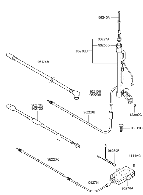 2000 Hyundai Elantra Rod Assembly-Rod Antenna Diagram for 96233-34500
