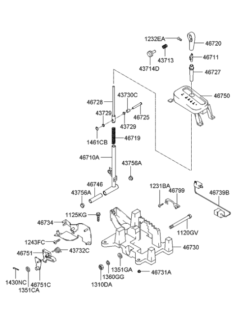 2004 Hyundai Elantra Indicator Assembly-Shift Lever Diagram for 46750-2D200-CA