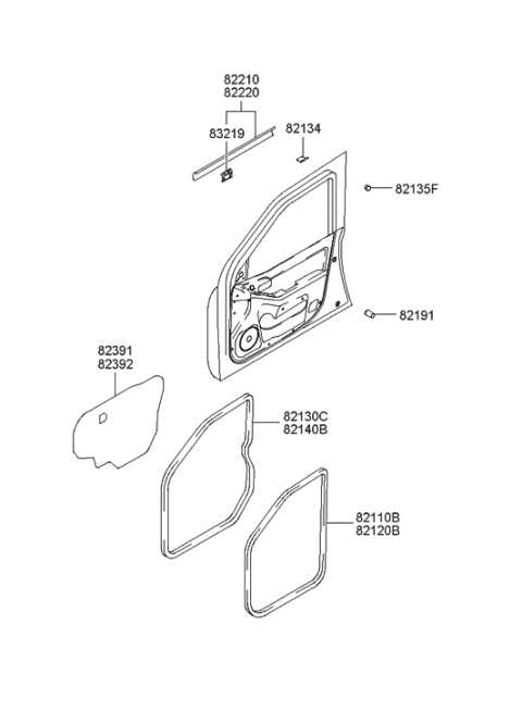 2002 Hyundai Elantra Weatherstrip-Front Door Body Side RH Diagram for 82120-2D010