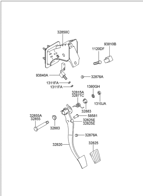 2006 Hyundai Elantra Stopper-Pedal Diagram for 32825-38100