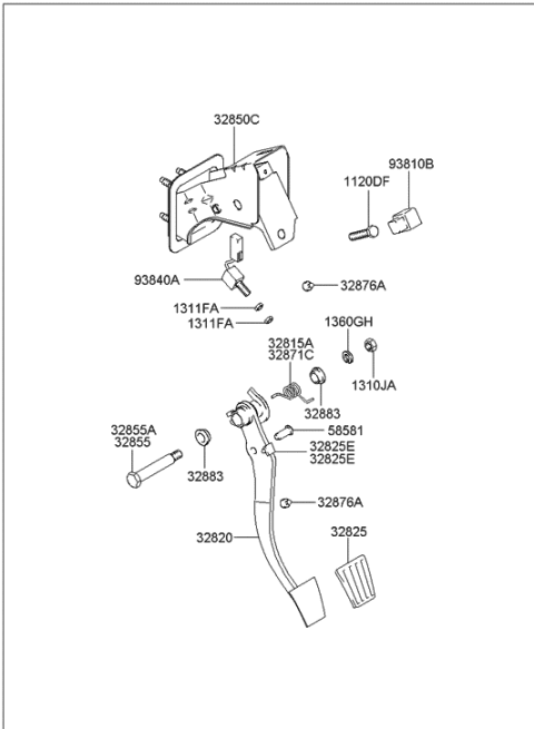 2000 Hyundai Elantra New Body Style Clutch & Brake Pedal Diagram 2