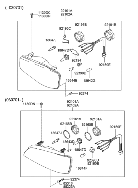 2003 Hyundai Accent Bulb-Halogen Diagram for 18647-55009-L