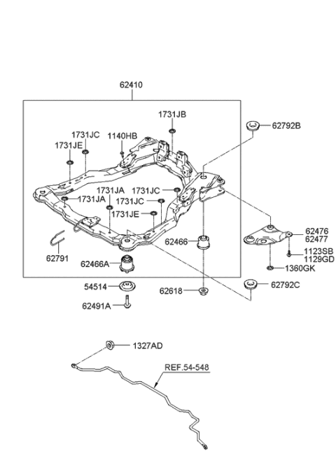 2004 Hyundai Accent Bushing-Crossmember Mounting Diagram for 62485-2D100