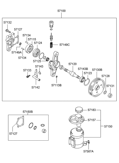 2002 Hyundai Accent Pump Assembly-Power Steering Oil Diagram for 57100-2D101