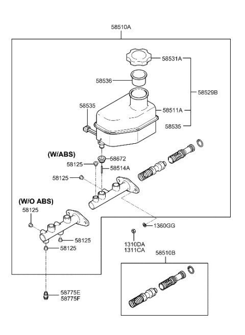 2001 Hyundai Elantra Cylinder Kit-Brake Master Diagram for 58501-38A00