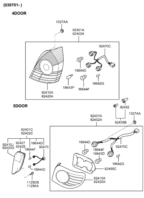 2005 Hyundai Elantra Lamp Assembly-Rear Combination,LH Diagram for 92401-2D200